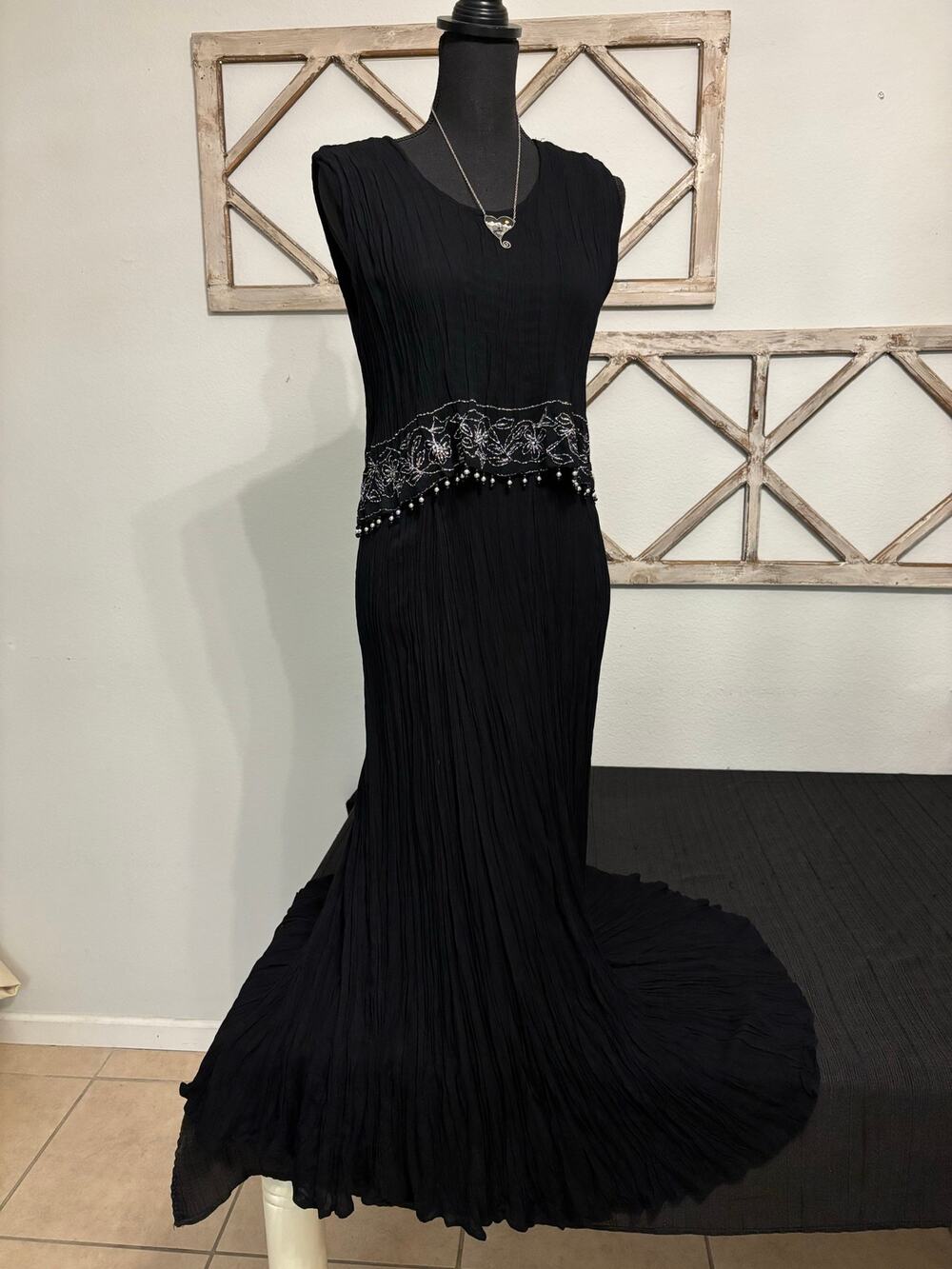 PARADISO VTG Artsy 90s Black Rayon Crepe Tie-back Maxi Whimsigoth S